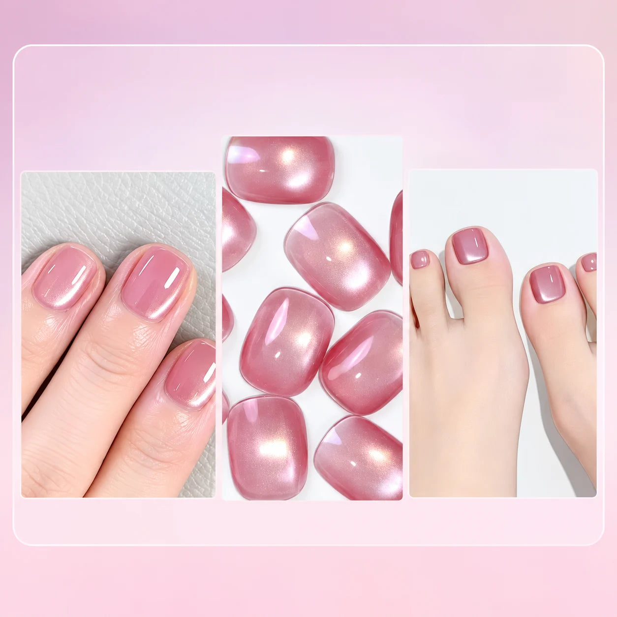 Pink cat-eye manicure inspiration, recreated from the supplier reference